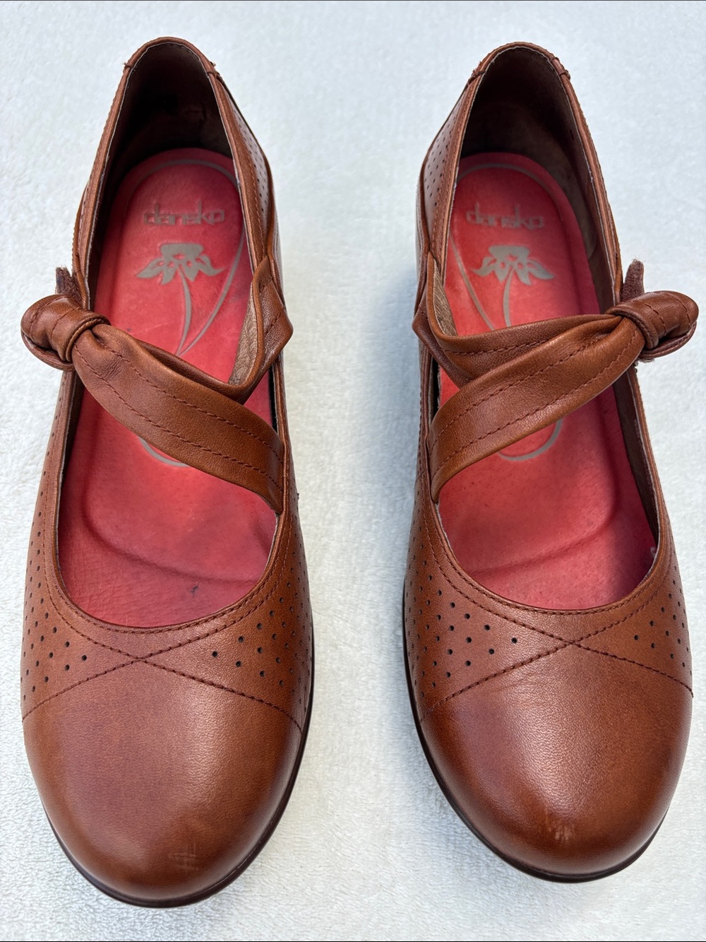 Dansko Cognac Brown Leather Deidra Mary Janes Comfort Shoes (40) 9.5 Office